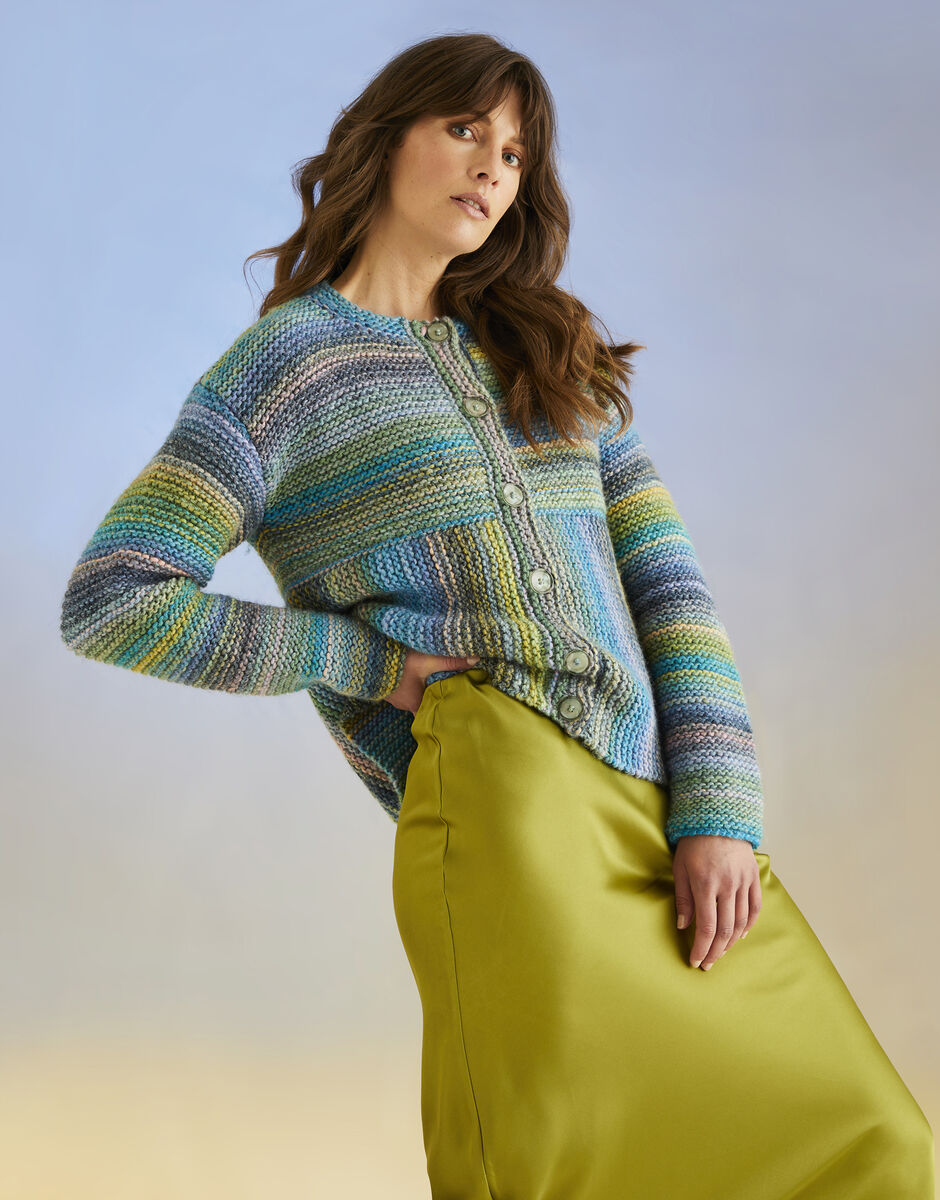 Rip Tide Cardi Knitting Pattern, Jewelspun With Wool