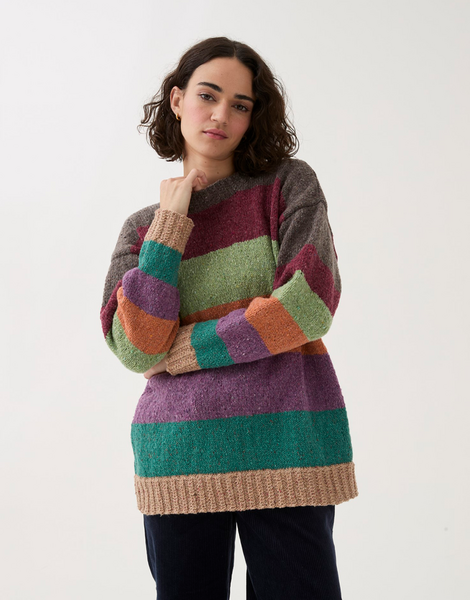 Timeless Striped Sweater Knitting Pattern In Sirdar Loveful 100% Recycled Tweed Blend