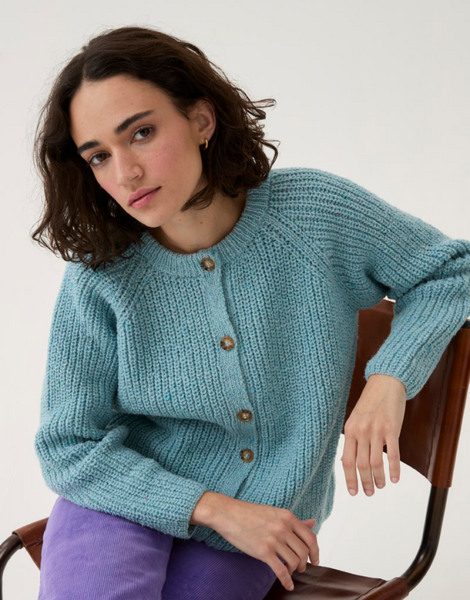 Round Neck Rib Cardigan Knitting Pattern In Sirdar Loveful 100% Recycled Tweed Blend