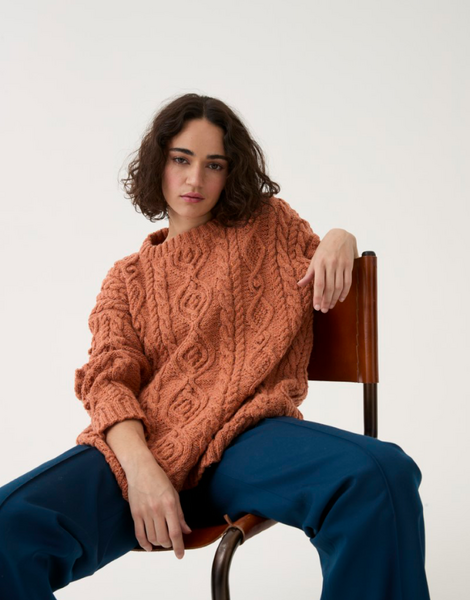Cable Crew Sweater Knitting Pattern In Sirdar Loveful 100% Recycled Tweed Blend