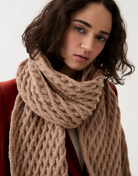 Lattice Scarf And Hat Knitting Pattern In Sirdar Loveful 100% Recycled Tweed Blend