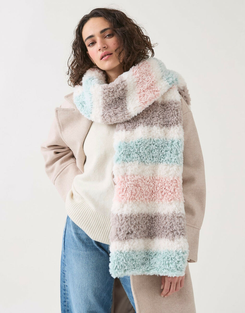 Sweet Striped Scarf Knitting Pattern In Sirdar Alpine Fur Effect