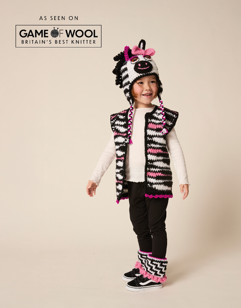GAME OF WOOL ZEBRA OUTFIT CROCHET PATTERN & YARN BUNDLE